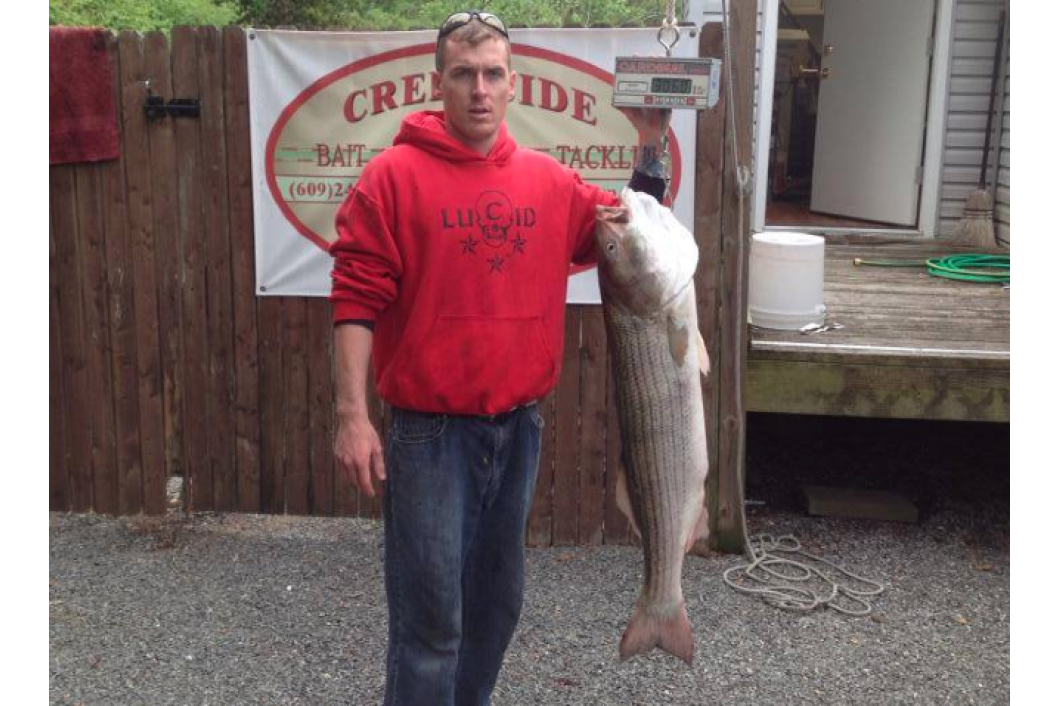 Cain Ernest with his striped bass at 30.55 lbs this morning!!