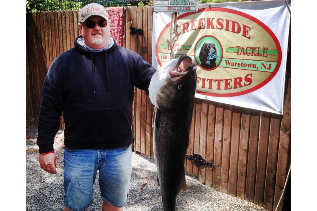 Jay Trinter 35.45 lb Striper caught in the Ocean on Bunker Spoons